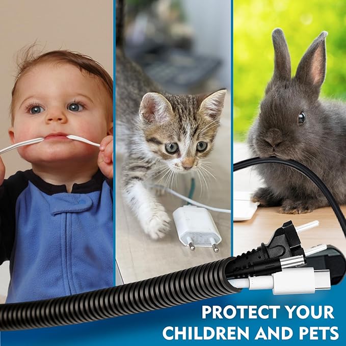 Dog Cat Cord Protector - 30 ft Chew Proof Cord Protector Electric Wires Covers Protect Wires from Chewing Through Safe Around Rabbits, Cats and Other Pets- Outside Diameter 15.8mm