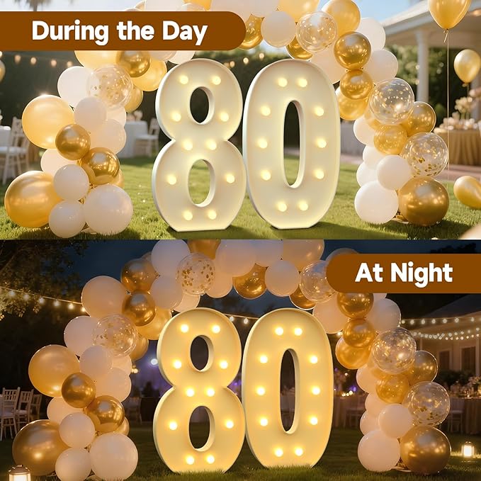 4FT Marquee Numbers 80, Large Light up Number 80 for Birthday Party Supplies, Sign, Backdrop, Happy 80th Birthday Decorations for 80 Years Old Women Men