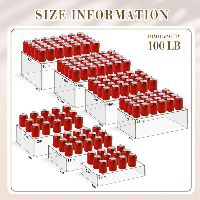 Leinuosen 7 Pcs Extra Large Buffet Risers Set 10" to 16" Rectangle Acrylic Display Box Catering Dessert Table Riser Food Display Decorative Stand with Hollow Bottom for Catering Supplies(Clear)