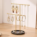 Gold Jewelry Holder Stand with Ceramic Tray: Small Hanging Necklace Organizer Tree for Earrings, Bracelets, Rings – Jewelry Display Hanger for Women & Girls, Black