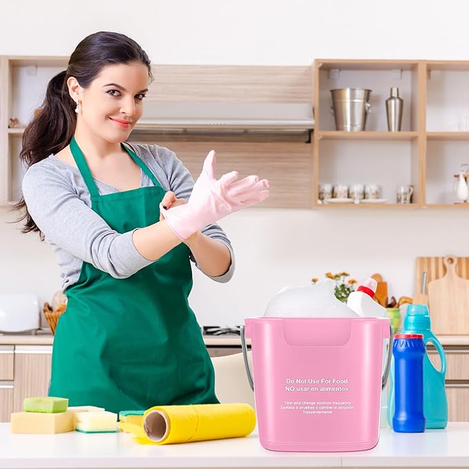 Yaomiao 4 Pcs Cleaning Bucket 3 Quart Small Sanitizing Square Bucket Detergent Pail with Measurements Spout and Handle for Home Commercial Use Restaurant Kitchen Office (Pink)