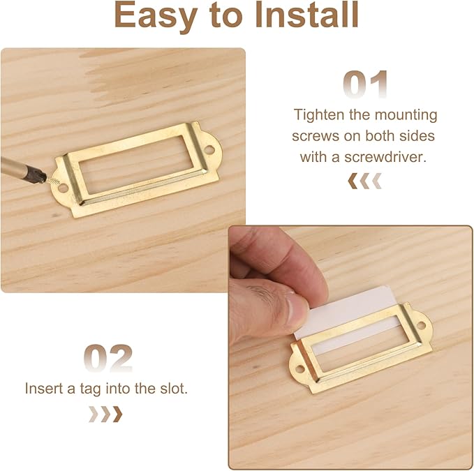 PATIKIL 83x32.5mm Metal Label Holders, 30 PCS Label Name Card Tag Frames with Screws for Office Library File Cabinets Shelves Wood Drawers Fabric Bins, Yellow