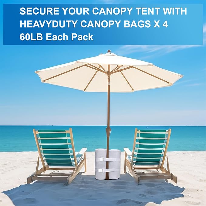 Extra Large 320 lbs White Sandbags Weight Bags for Pop up Canopy Tent, 1680D Heavy Duty Leg Weights Sand Bags Perfectly Matched with White Canopy/Gazebo/Patio Umbrellas, Set of 4