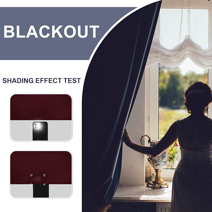 JIUZHEN Christmas Blackout Curtains for Bedroom - Thermal Insulated Room Darkening Rod Pocket Curtains for Living Room, Set of 2 Panels with Tiebacks, 42 x 96 Inch Length, Burgundy
