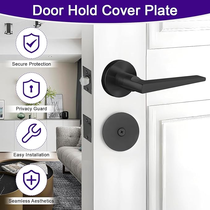 Door Hole Cover Plate Black, 2-5/8" Diameter Deadbolt or Door Lock Cover Plate in Matt Black Finish 1 Pack