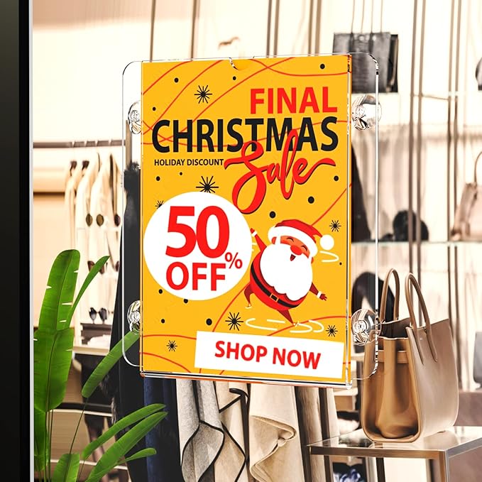 HIIMIEI Acrylic Window Sign Holder with Suction Cup 8.5 X 11, Clear Acrylic Frames Glass Door Wall Mount Advertising Signage Sign Holder for Mall, Office, Home, Store, Restaurant