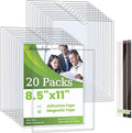 20 Pcs Wall Sign Holder 8.5"x11" Magnetic Sign Holder, Rigid Print Protectors with Adhesive & Magnetic Tapes, Wall Mount Plastic Paper Holder for Office Store Home Window Display (Clear)