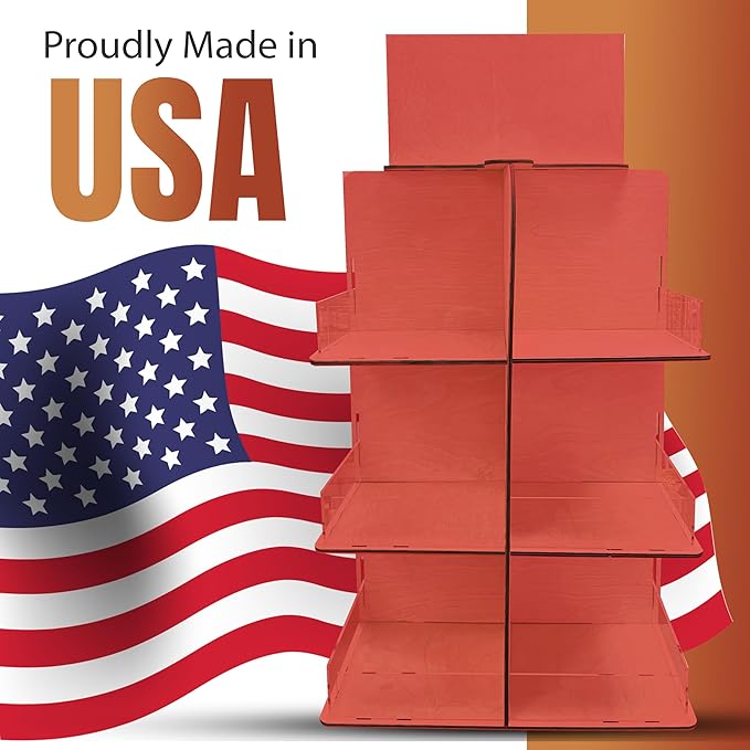 Versatile 4-Sided Rotating Display Stand for Candy, Snacks, Jams, Produce and More - Ideal for Craft Shows, Farmers Markets, and Retail Stores - 12 Shelves, Heavy-Duty Design, Easy Setup (Red)