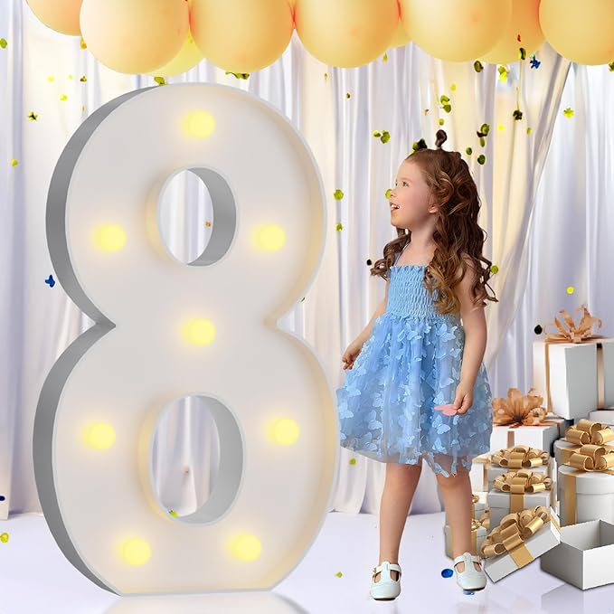 imprsv 3FT Marquee Numbers, Light Up Numbers for 18th 80th Birthday Decorations, Light Up Sign 8 for Wedding Anniversary Party Decor, Pre-Cut Foam Board Kit