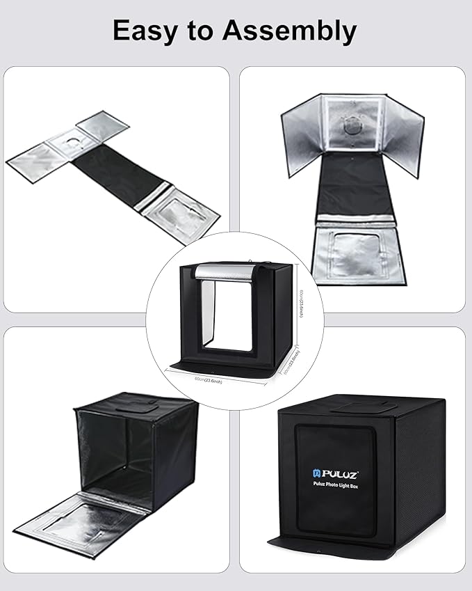 PULUZ Light Box Photography, 24x24 inch Large Photo Light Box with 120 LED Beads, CRI >95, Professional Portable Photo Booth Shooting Tent Kit with 6 Color Backdrops for Product Photography