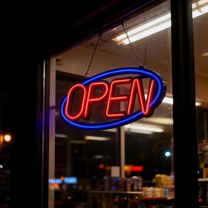 32'' X 15'' ASBAVA Super Bright LED Open Sign Remote Controlled — Dynamic Light Modes Neon Large Open Sign for business - Get Your Business Seen Day or Night (RED and BLUE)