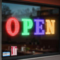 40'' x 14" LED Open Signs for Business, Super Bright Large Open Closed Sign with Hanging Installation, Light Up Sign for Bar Store Restaurant Office Hotel Salon (Red Green BlueYellow)
