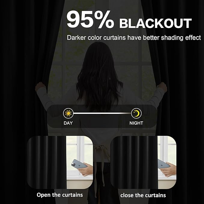 KEQIAOSUOCAI Black Blackout Curtains 138 Inches Long for Living Room Patio Door 2 Panels Set Room Darkening Pinch Pleated Extra Long Polyester Pinched Curtains Thermal Insulated Drapes 40 Wide