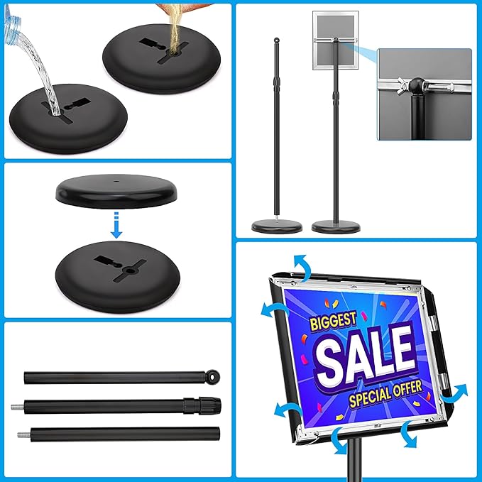 Adjustable Sign Holder Stand 11x17 inch,Pedestal Floor Signage Standing Holder with Heavy Duty Base, Aluminum Snap Open Frame Display for Business Restaurant, Mall,Schools-1 Pack