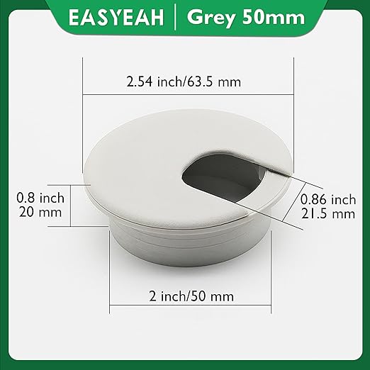 2 Pcs Desk Grommet 2" / 50 mm, Desk Cord Hole Cover, Cable Grommet ABS Plastic, Desk Hole Grommet for Home & Office Pc, Detachable Cable Cord Organizer-Light Grey