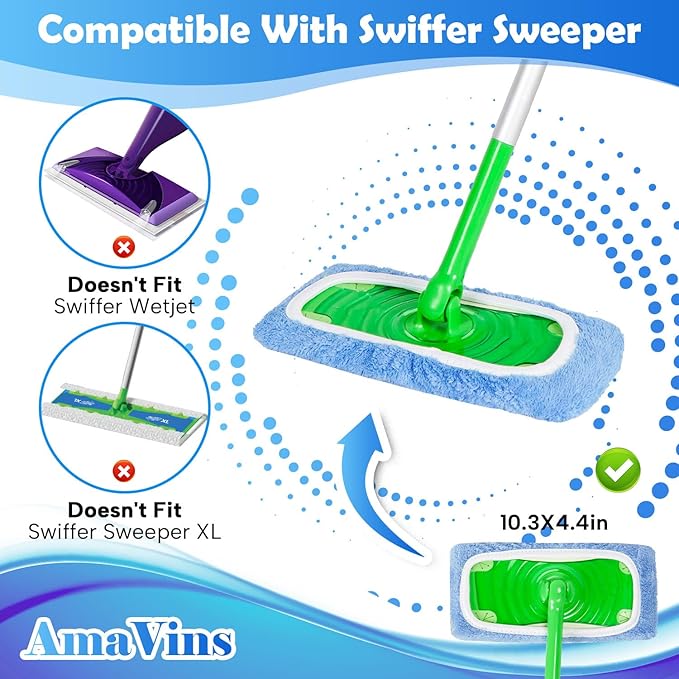 8 Pack Reusable Microfiber Mop Pads Compatible with Swiffer Sweeper Mop, Dry Sweeping Cloths & Wet Mopping Cloths, Washable Mop Pads for Surface/Hardwood Floor Cleaning (Mop is Not Included)