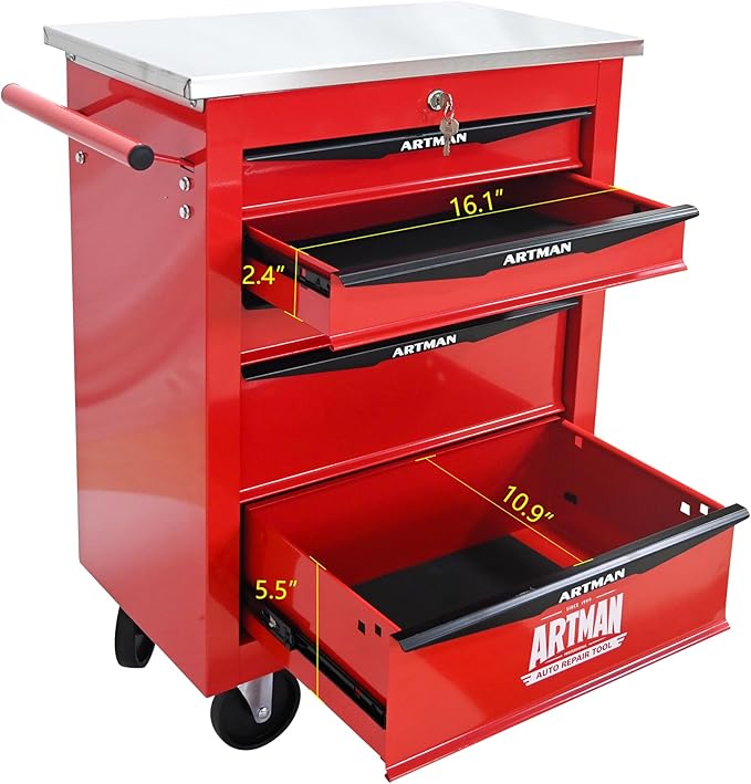 5 Drawer Rolling Tool Chest with Locker, 22.2" D Metal Movable Lockable Tool Cart Box Multi-Functional Hardware Storage Cabinet Box for Warehouse Basement Home Pantry Garage