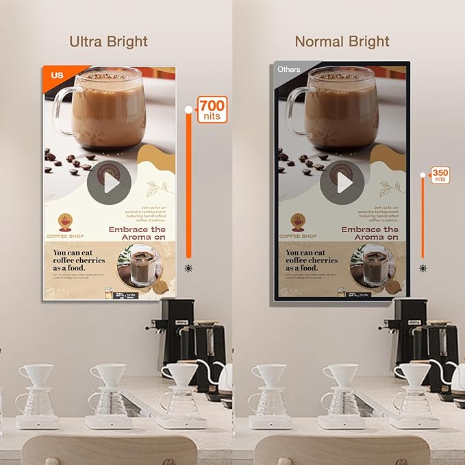 85inch Ultra-Slim Bezel-Less Digital Signage Display 4K HD 700 Nits Wall-Mountable Digital Signage Monitor 4+64G Android System HDMI Connectivity Ideal For Wayfinding Advertisingand More