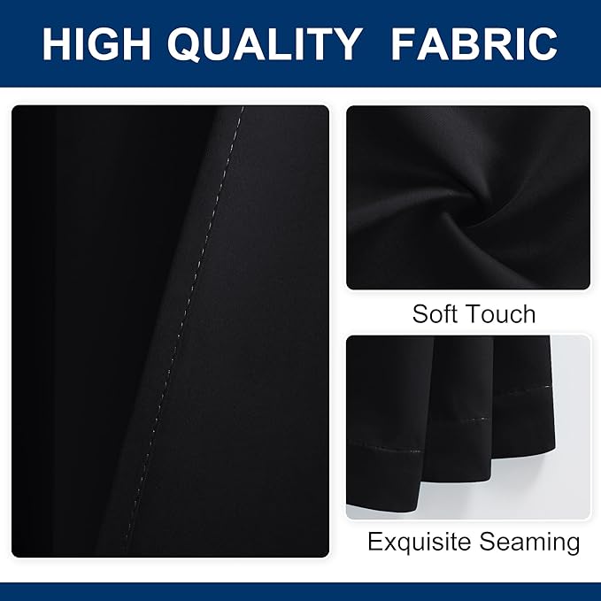 Hiasan Patio Sliding Door Room Divider Curtain Privacy Blackout Thermal Insulated Curtains with Back Tab & Rod Pocket for Bedroom Partition, Living Room Shared Office(100 x 96 Inches, Black)