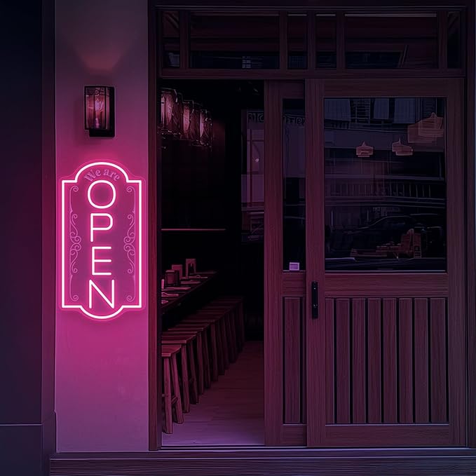 Vertical open sign Vertical Open Led Sign Neon Sign business window light vertical open signs for business (Pink LARGE SIZE 35x19")