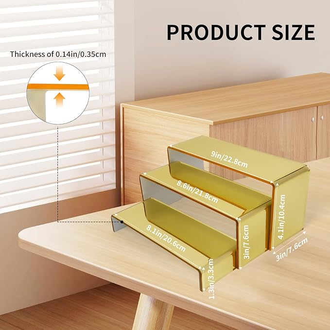 Acrylic Display Risers 2 Sets 3 Tier Cupcake Stand for Dessert Jewelry Pop Figures Shelves Retail Shoe Showcase (Gold)