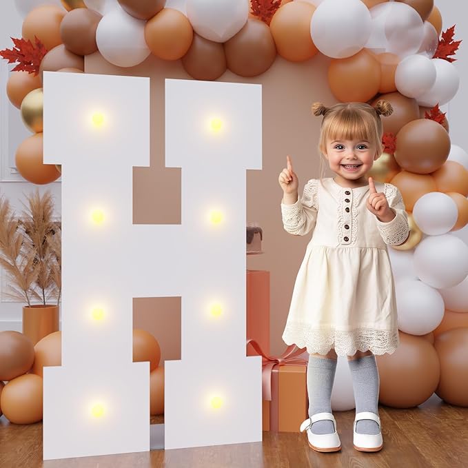 Bugame 3FT Marquee Letters, Large Light Up Letters for Birthday Wedding Backdrop Warm Light Marquee Letters 3 Feet Tall for Baby Shower Party Proposal Decoration Decor, Letter H