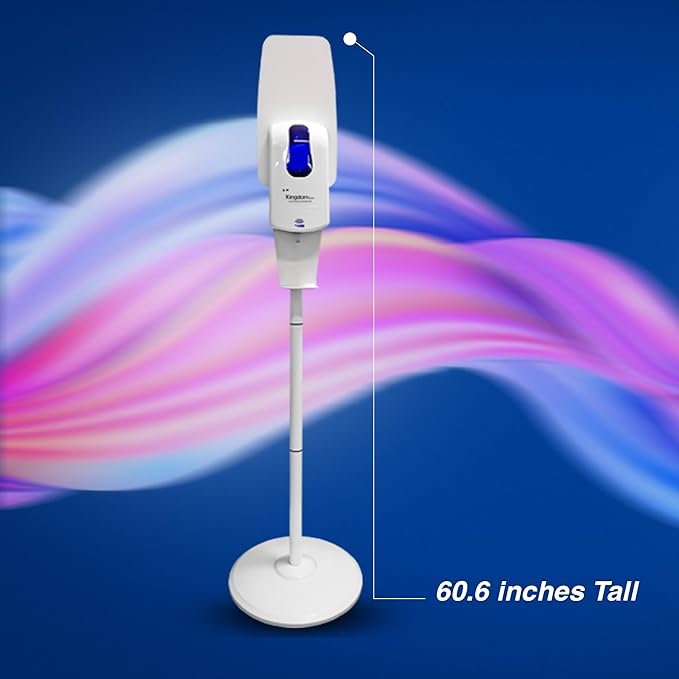 Kingdom Elite Series Automatic Touchless Hand Sanitizer Dispenser with Three Adjustable Dosage Settings Plus a White Metal Stand for Your Liquid and Gel Hand Sanitizers (Personalized)
