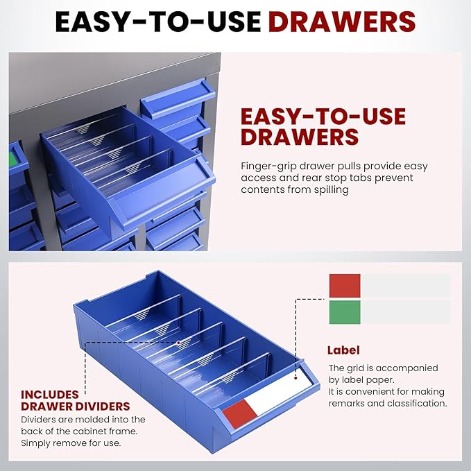 Nut and Bolt Storage Cabinet with ABS Drawer,Steel Small Parts Storage Organizer,46" H X 9" D X26 W Screw Organization for Garage Hardware,Nails,Fastener,Bolts,Nuts,and More (100 ABS Drawers)