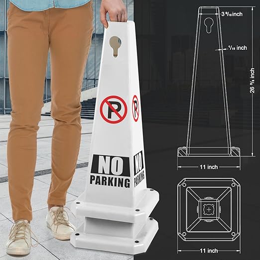 Plastic Traffic Cones, 4-Sided Message Cones, Road Safety Parking Cones, Standing Traffic Warning Signs for Cleaning Area, Garage, No Entry (4, No Parking, Large)