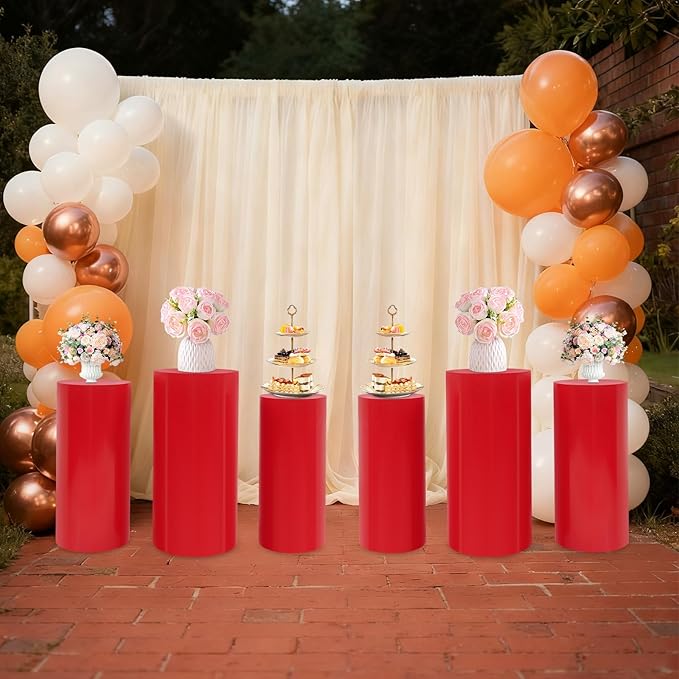 Eapmic Pedestal Stands for Party, Cake Pedestal Stand, Dessert Table Display Plinth Pillars, Sculpture Display Column Decoration Cube for Wedding Birthday (Red, Cylinder-6Pcs(27.56"+26"+23.62"))