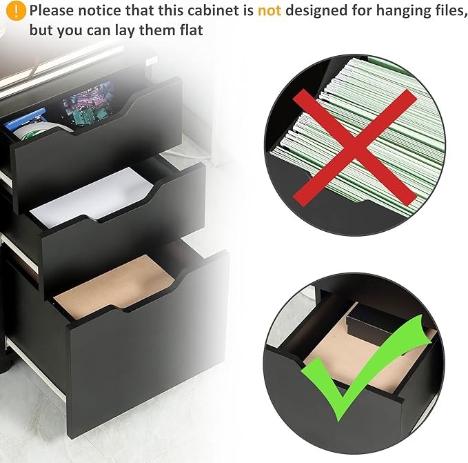 HOMCOM 3 Drawer Mobile File Cabinet, Rolling Printer Stand, Vertical Filing Cabinet, Black
