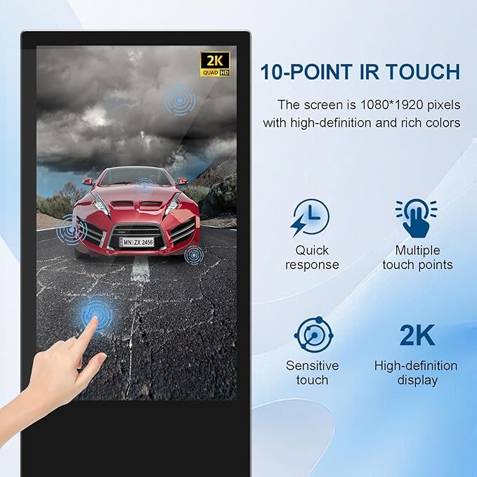 55 Inch Digital Signage Display, 4k Floor Standing LCD Touch Interactive Display Screen,with WiFi USB/App Software Input Digital Totem Auto Ad Player Android 14