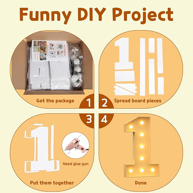 imprsv 3FT Light Up Numbers Letters, Marquee Numbers for 40th Birthday Decorations Anniversary Party Decor, Mosaic Numbers for Balloons Numbers 4, Pre-Cut Foam Board Kit