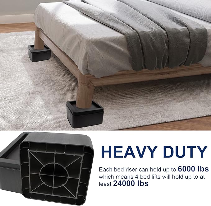 Oversized Bed Risers, 3 inch Lift, 8 Pack Heavy Duty Couch Risers, Adjustable 3/6/9 inch, 6000 lbs Bed Frame Furniture Riser for College Dorm Rooms, Sofa, Tables, Desks
