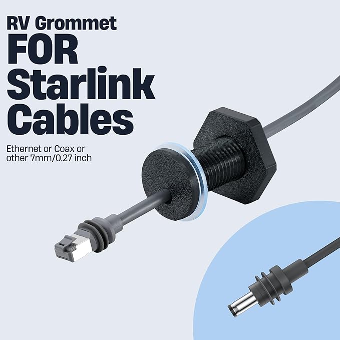 2Pcs RV Cable Passthrough for Starlink mini, RV Cable Grommet Compatible with Starlink, Ethernet, Coax, Water-Resistant and Anti-Drop RV Cable Routing (Black, 75mm/2pcs)
