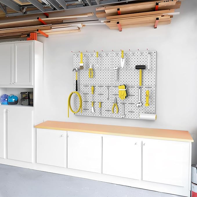 WALMANN 4-Pack 12"x16" Metal Pegboard Panels for Garage, Tool Organizer Pegboard for Pegboard Hooks - Compatible with 1/8" & 1/4" Hooks(Grey)
