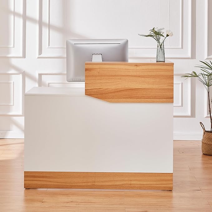 Reception Desk with Counter,Modern Counter Table with Cable Grommet,47 inch Retail Counter for Checkout, Lobby, Beauty Salon,Barber and Small Company (Normal)