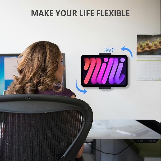 Tablet Wall Mount, Aluminum iPad Wall Mount Holder, 360° Rotation Adjustable Wall Holder Compatible with iPad Pro, Mini, Galaxy Tab, Surface Pro, Kindle, All 4.7-13" Tablets and Phones