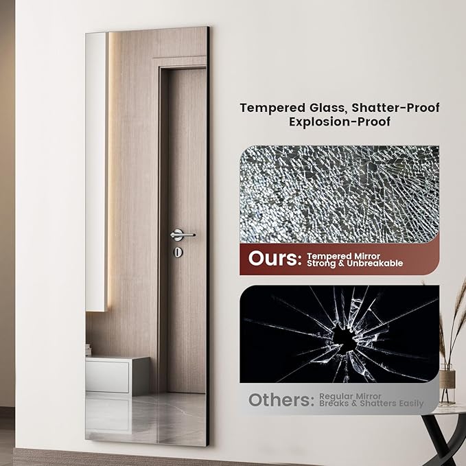 Kosmonia 58x18 Frameless Full Length Silver Coating Mirror w/Distortion Free, HD Reflection &Anti Desilvering, Tempered Glass & Shatter Proof Film Doubling Safety, Easy Setup w/Stand, Wall/Standing
