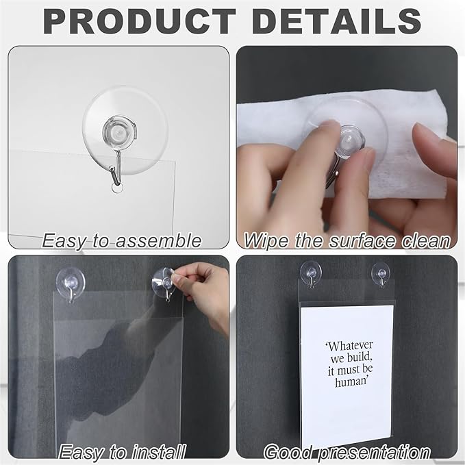 Suzile 4 Pcs Acrylic Window Sign Holder Hanging Acrylic Holder 8.5 x 11 Inch Office Door Signs with Suction Cup Hooks Hangers for Office School Home Store Restaurant