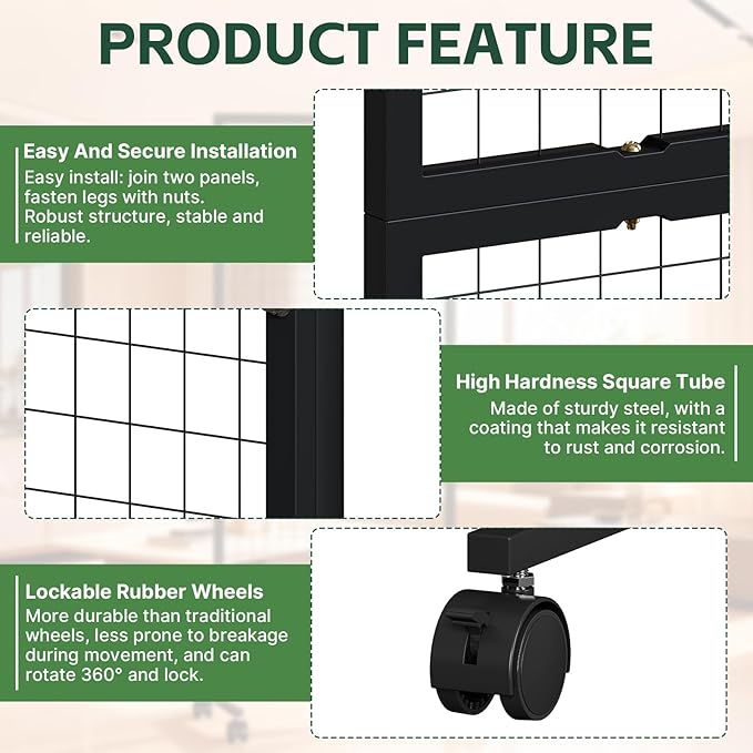 3 Pack Grid Wall Panel Rack, 3x6 Ft Metal Gridwall Display Stand with T-Base Wheels, Heavy-Duty Mobile Freestanding Racks with 20 Grid Hooks, for Retail Store, Craft Show, Boutique, Black