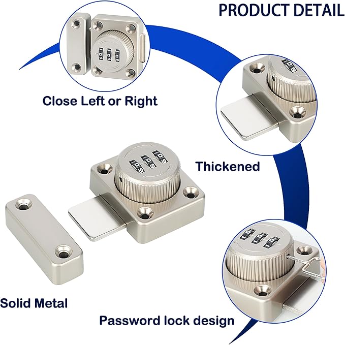 Alise Password Gate Latch Slide Bolt Latches Lock,Safety Double Sided Gate Hardware Locks,MSS002-S Silver