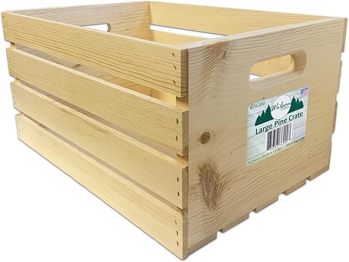 Wilson Large Wooden Pine Crate for Storage and Decoration at Home, Office, Kitchen, Bedroom, and Retail (12.5"x9.625"x17.875")(1) SINGLE CRATE