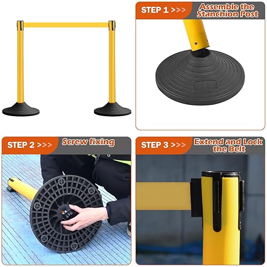 6 Pack Yellow Crowd Control Stanchions with 10FT Belts and Rubber Base, Queue Barrier Posts for Events, Stores, and Public Safety