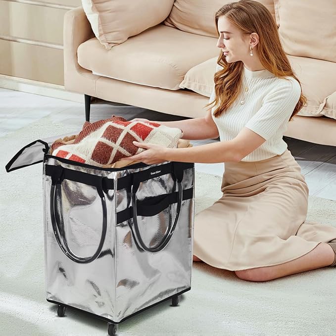 Reusable Grocery Bag On Wheels Large Capacity Shopping Trolley Foldable Rolling Tote Bag with Heavy Duty Handle for Travel