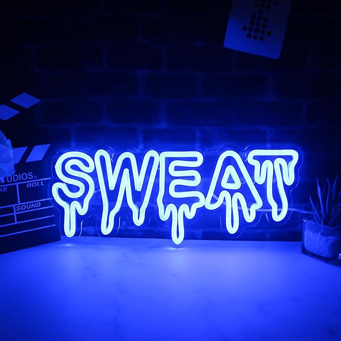 Sweat Neon Sign for Home Gym Wall Decor Sweat Gym Lighting Man Cave Decor Wall Art Gift 16.8"×6.8"