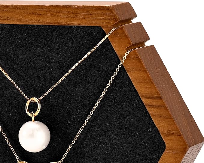 Solid Wood Hexagon Necklace Holder Stand Retail Hanging Jewelry Necklace Stand Display for Vendors(Black)