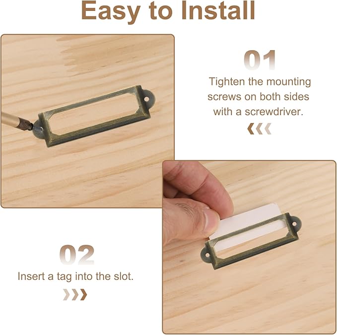 PATIKIL 60x24mm Metal Label Holders, 30 PCS Label Name Card Tag Frames with Screws for Office Library File Cabinets Shelves Wood Drawers Fabric Bins, Bronze