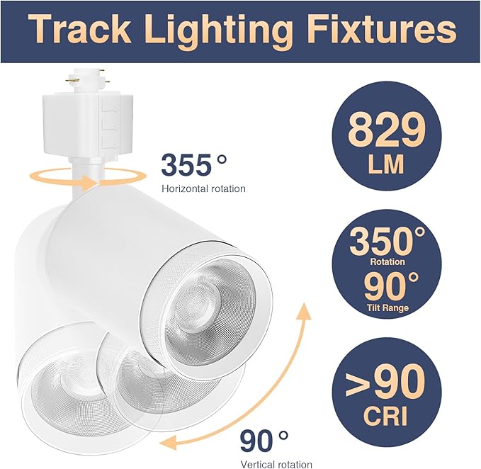 10W LED White Track Lighting Heads, H Type Track Lighting Rail Ceiling Spotlight for Accent Task Wall Art Exhibition Lighting, and Wall Art Display Illumination 3000K-5700K, CRI90+ (6-Pack