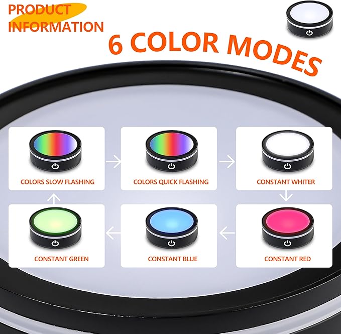 ZEERSHEE 3.3*1inch LED Light Base for Crystal 3D Glass Art Colorful Lighted Round Display Stand 6 Lighting Mode Color Change Battery/USB Power(Flat)